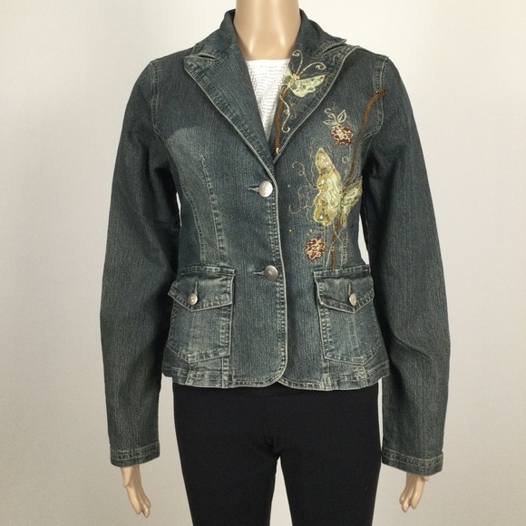 Vintage SIDE STREET Butterfly Motif Denim Jacket - Picture 4 of 9